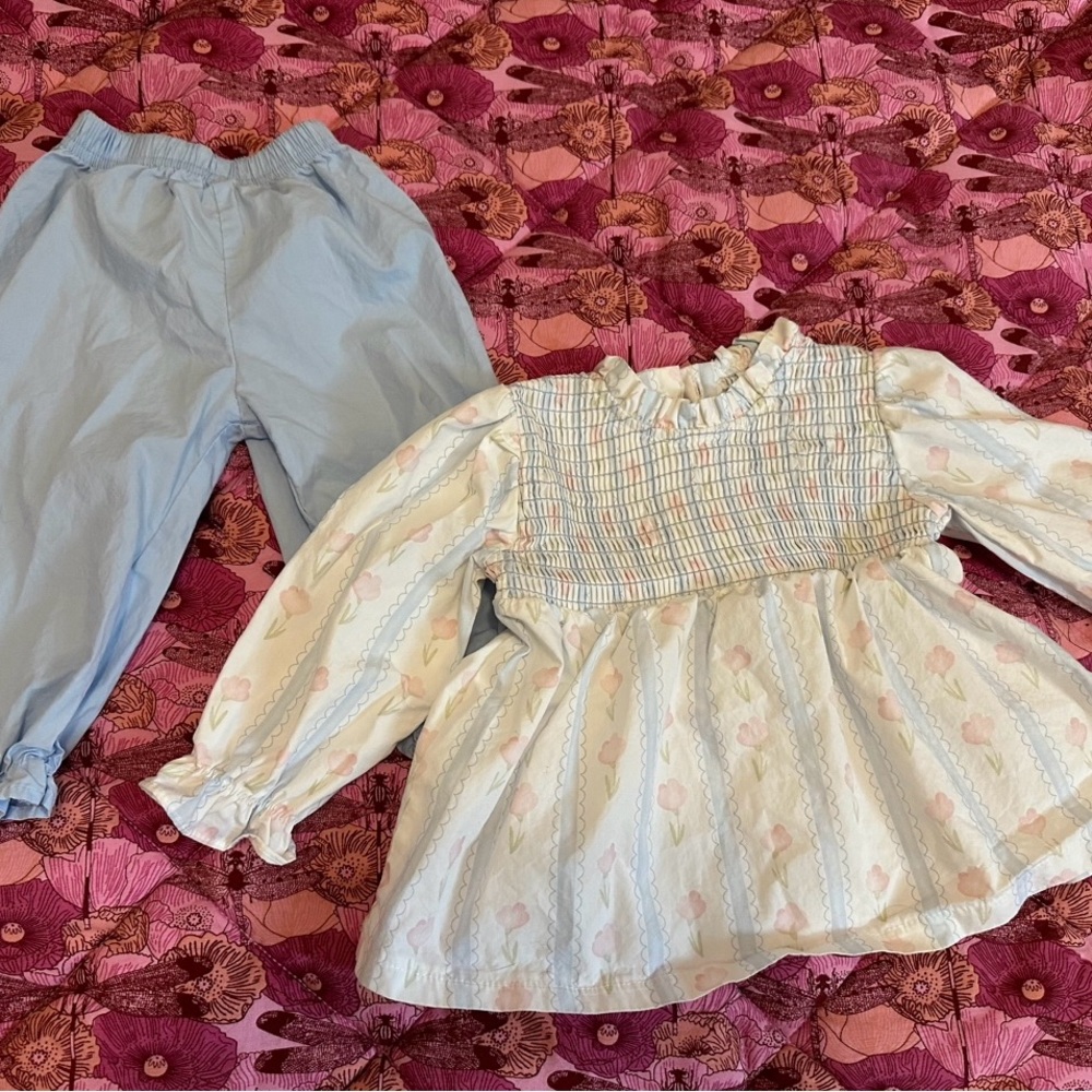 Stitchy Fish smocked top and pants set